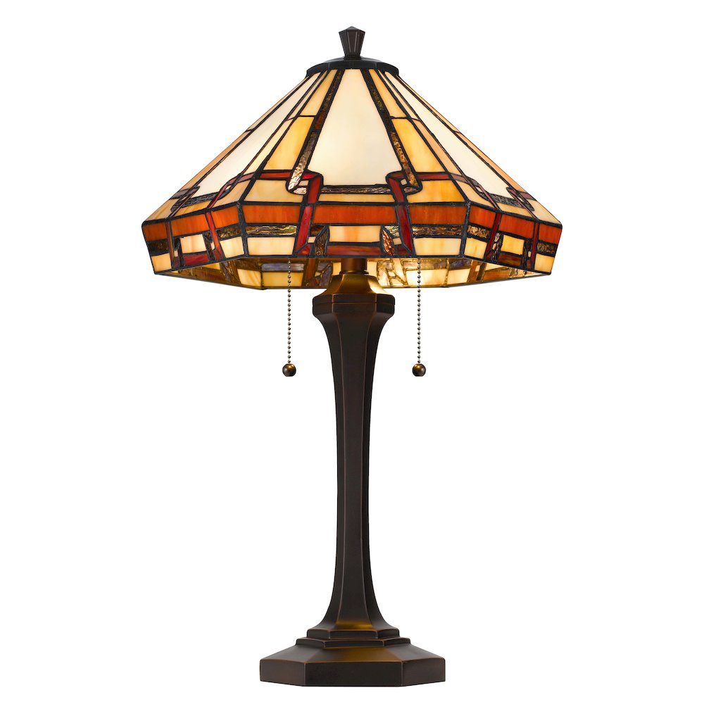 60W X 2 Tiffany Table Lamp With Pull Chain Switch With Resin Lamp Body. Picture 4