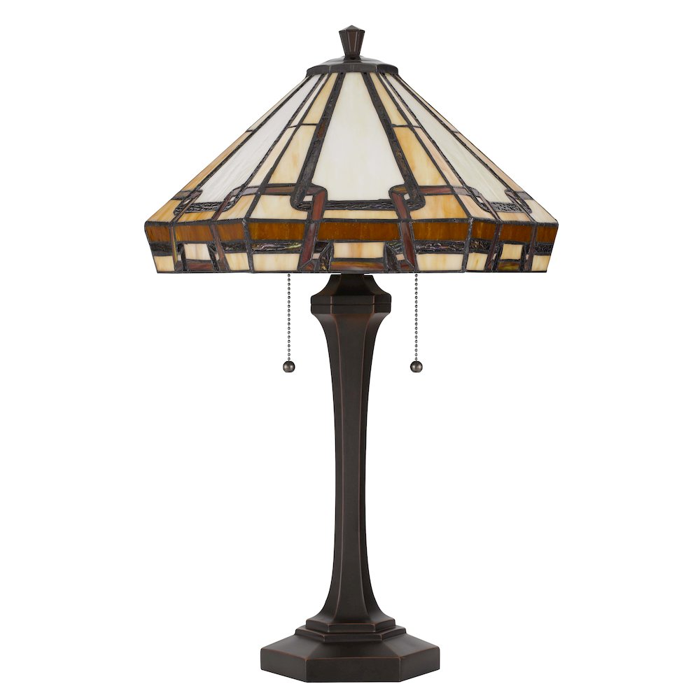 60W X 2 Tiffany Table Lamp With Pull Chain Switch With Resin Lamp Body. Picture 5
