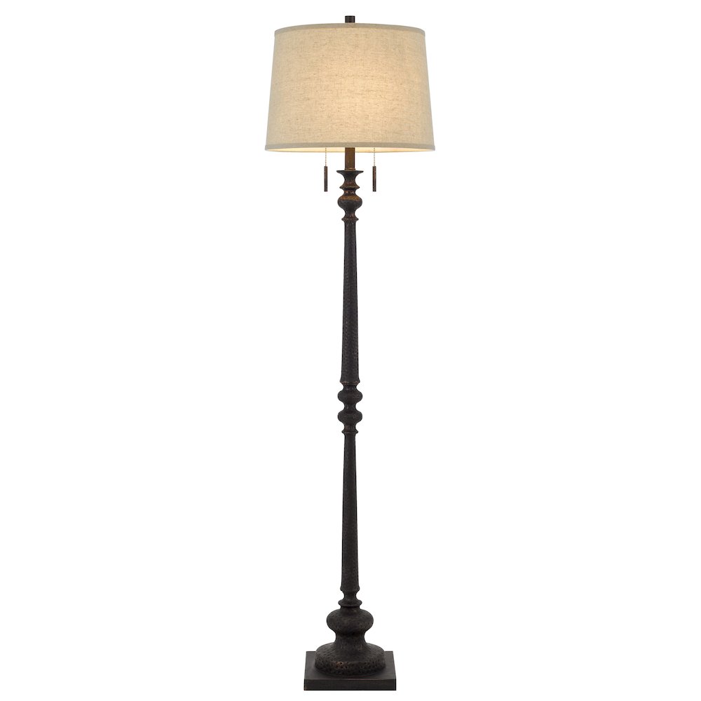 60W x 2 Torrington resin floor lamp with pull chain switch and hardback linen shade. Picture 4