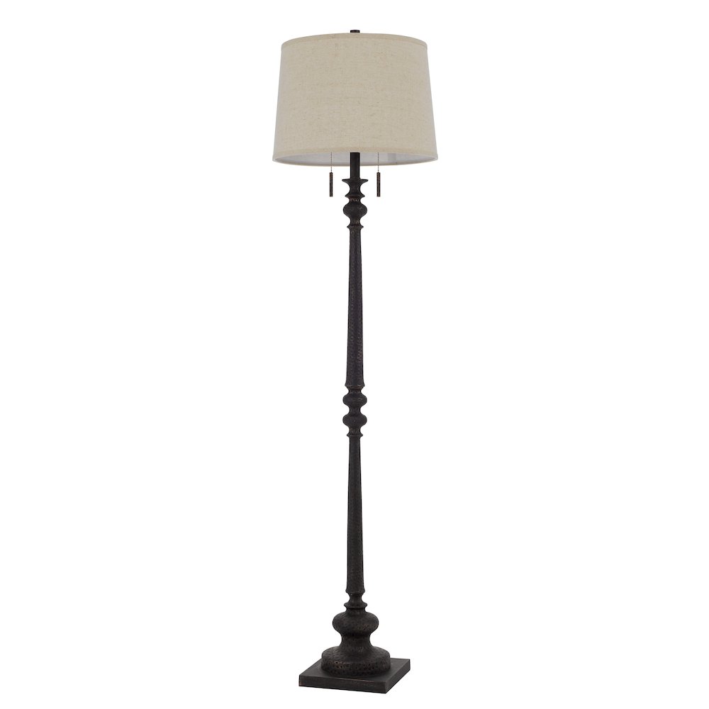 60W x 2 Torrington resin floor lamp with pull chain switch and hardback linen shade. Picture 5