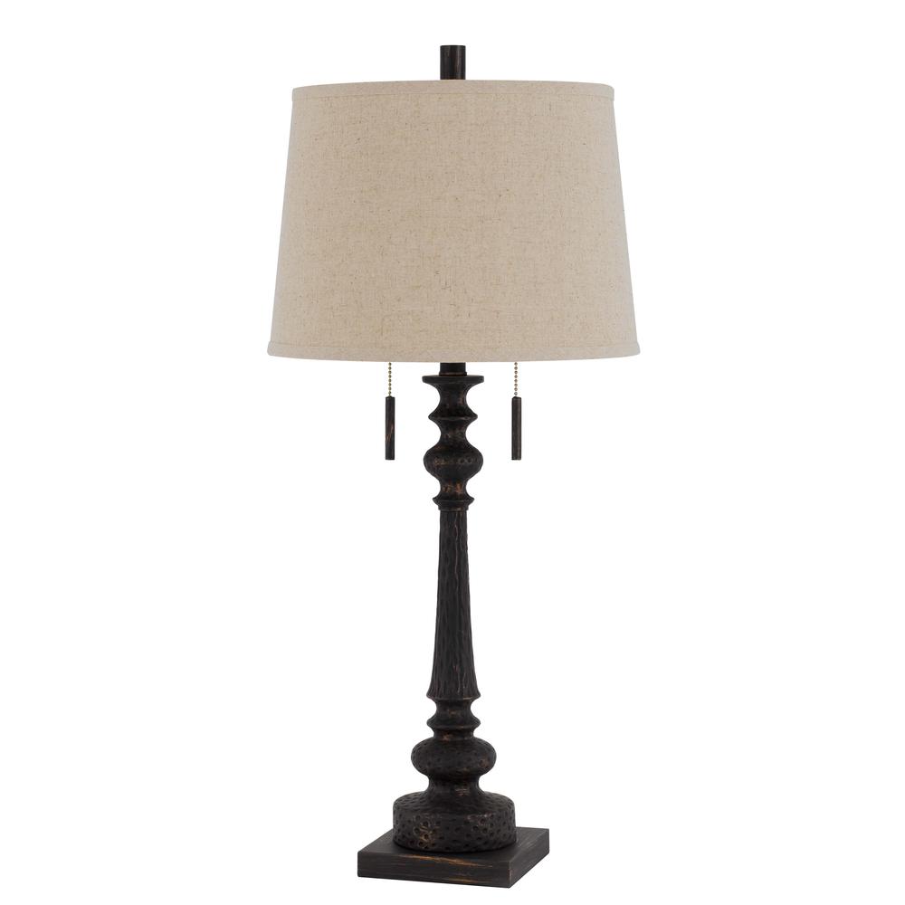 60W x 2 Torrington resin table lamp with pull chain switch and hardback linen shade. Picture 1