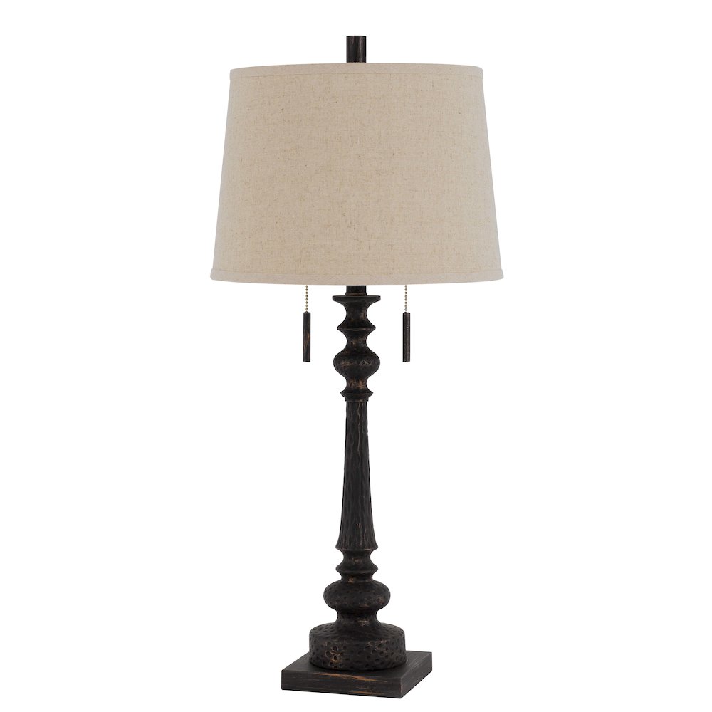 60W x 2 Torrington resin table lamp with pull chain switch and hardback linen shade. Picture 1