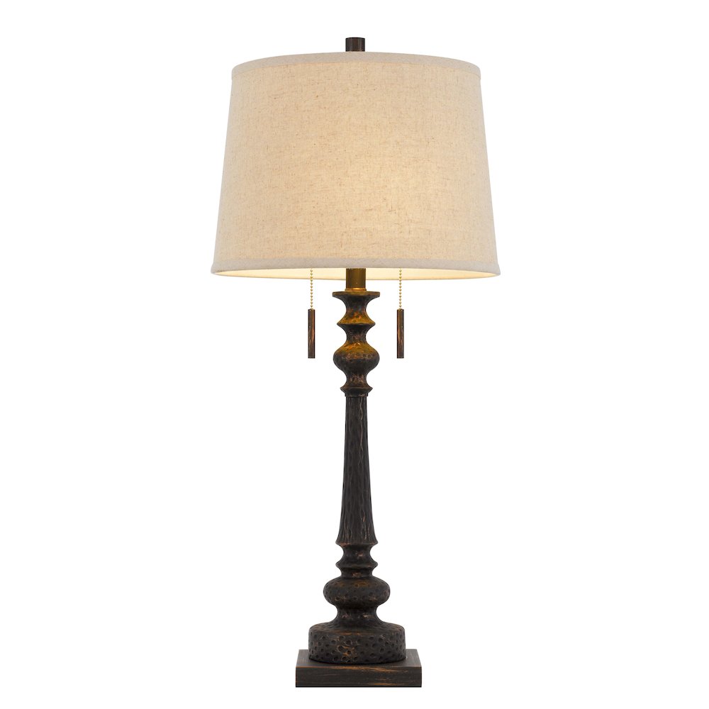 60W x 2 Torrington resin table lamp with pull chain switch and hardback linen shade. Picture 4