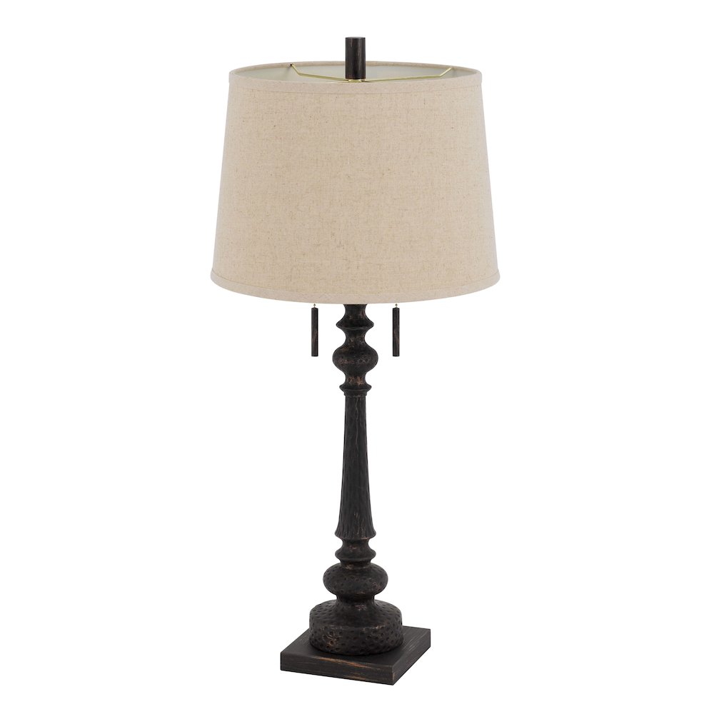 60W x 2 Torrington resin table lamp with pull chain switch and hardback linen shade. Picture 5