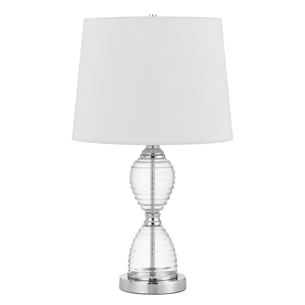 Eden Glass Table Lamp With Taper Drum Hardback Shade. Picture 1