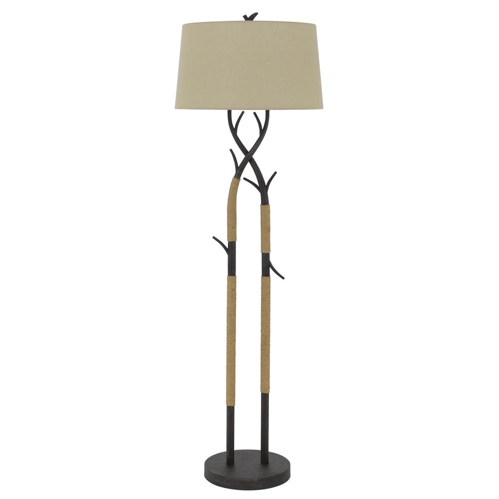 Pecos Metal Tree Branch Floor Lamp With Wrapped Ropes , Linen Shade. Picture 1