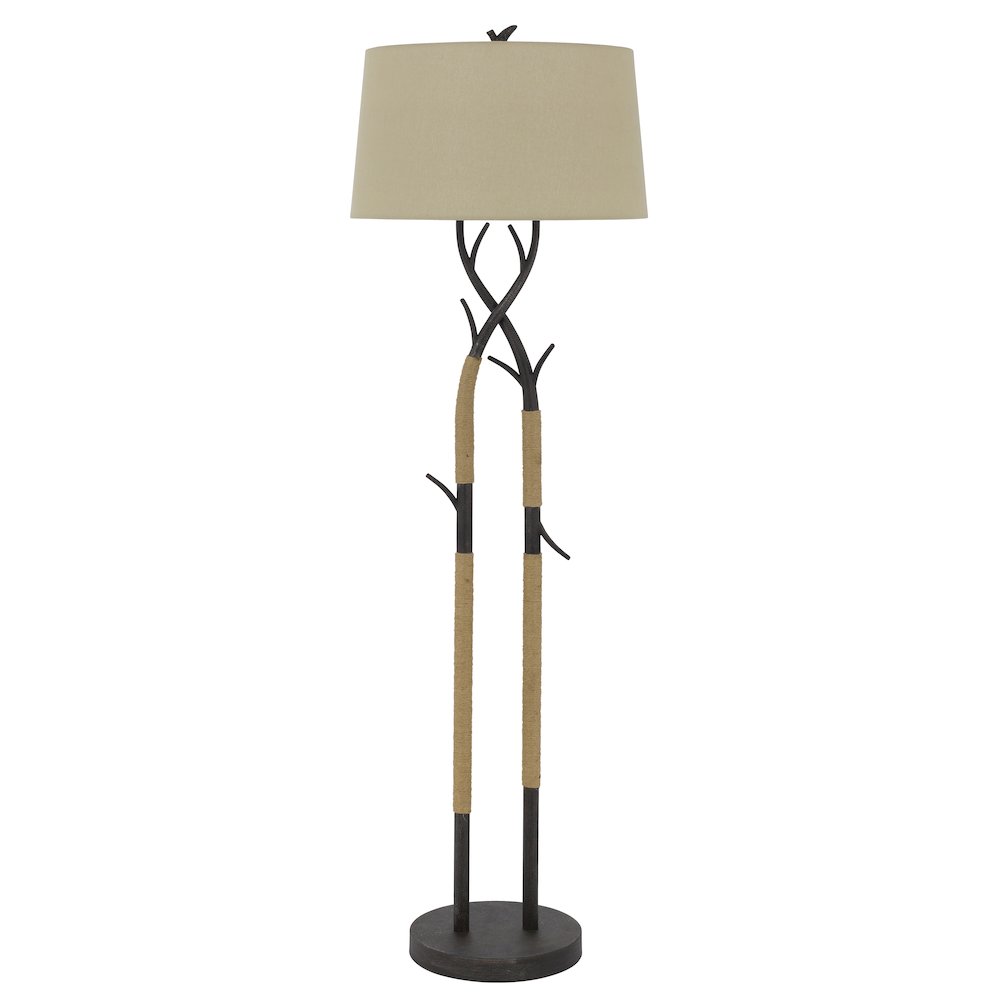 Pecos Metal Tree Branch Floor Lamp With Wrapped Ropes , Linen Shade. Picture 1