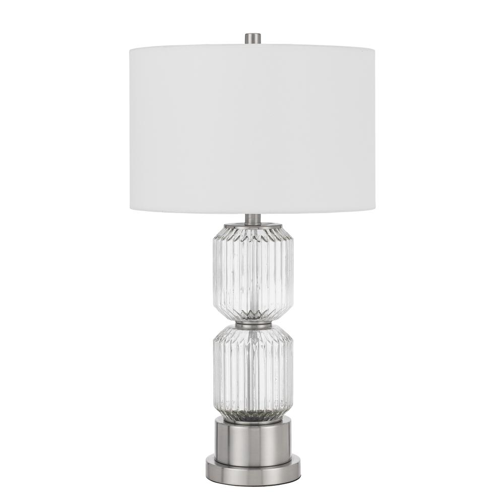 Bresso Fluted Glass Table Lamp With Hardback Drum Shade. Picture 1