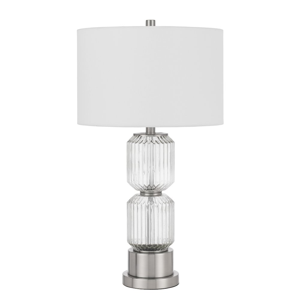 Bresso Fluted Glass Table Lamp With Hardback Drum Shade. Picture 1