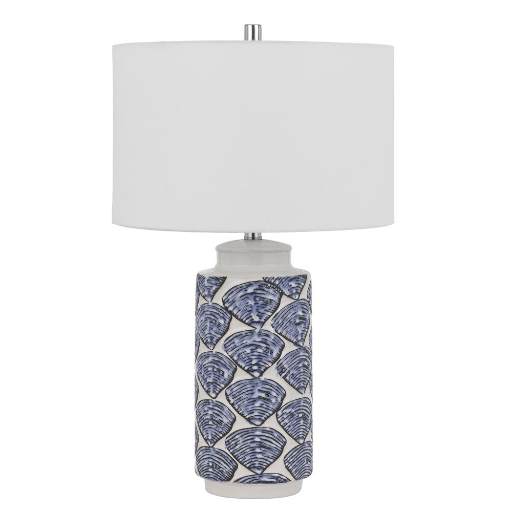 Cambiago Ceramic Table Lamp With Seashell Design And Linen Drum Shade. Picture 1