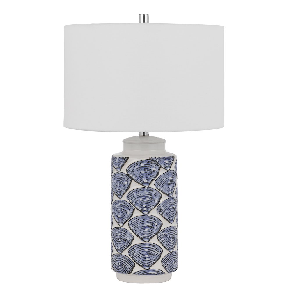 Cambiago Ceramic Table Lamp With Seashell Design And Linen Drum Shade. Picture 1