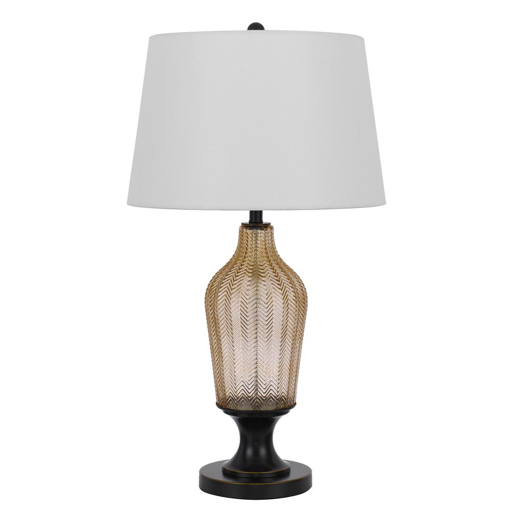 150W 3 Way Fluted Column Glass Table Lamp With Metal Base. Picture 1