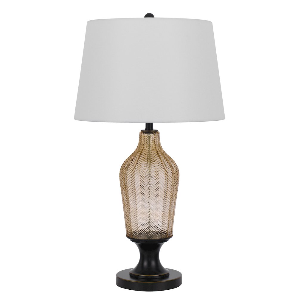 150W 3 Way Fluted Column Glass Table Lamp With Metal Base. Picture 4