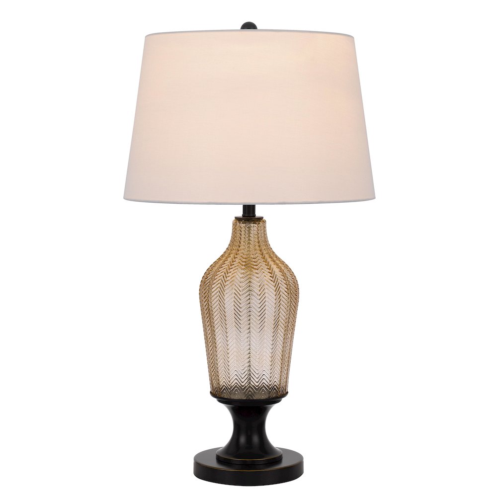 150W 3 Way Fluted Column Glass Table Lamp With Metal Base. Picture 2