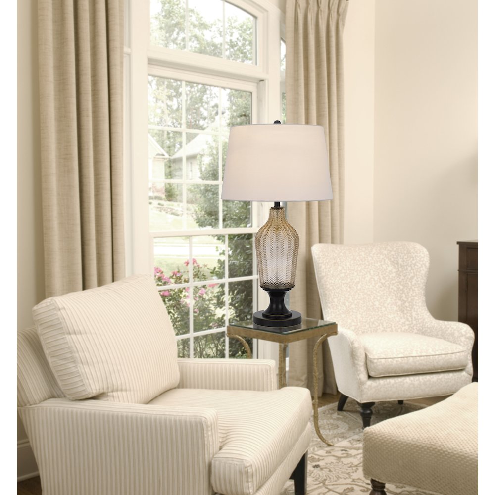 150W 3 Way Fluted Column Glass Table Lamp With Metal Base. Picture 3