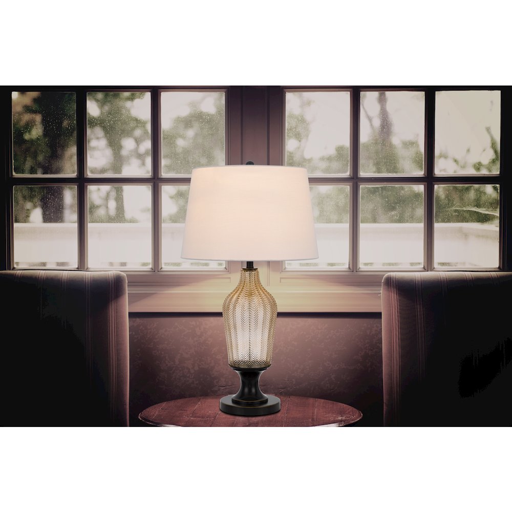 150W 3 Way Fluted Column Glass Table Lamp With Metal Base. Picture 5