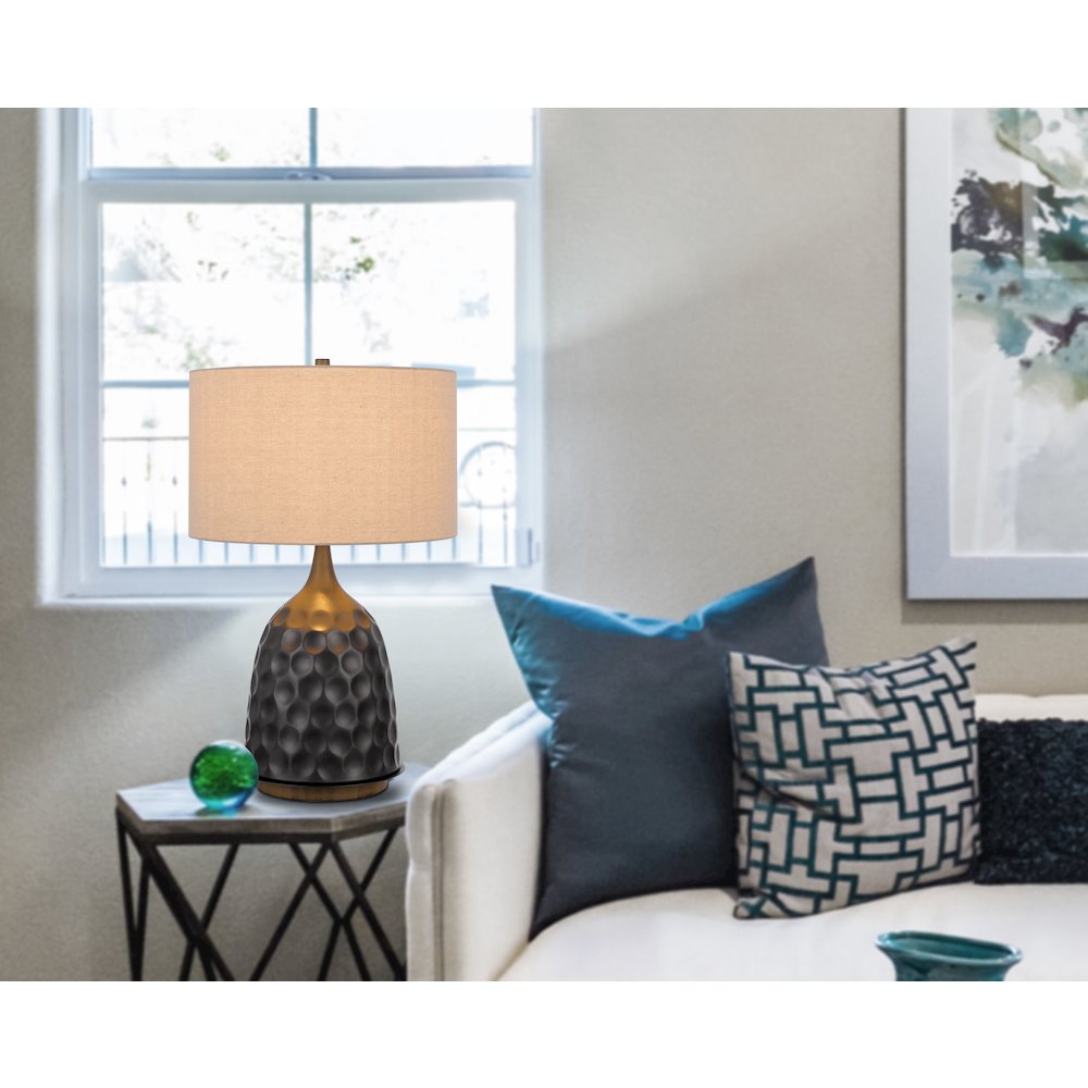 150W 3 Way Oskaloosa Metal Table Lamp With Drum Shade. Picture 5