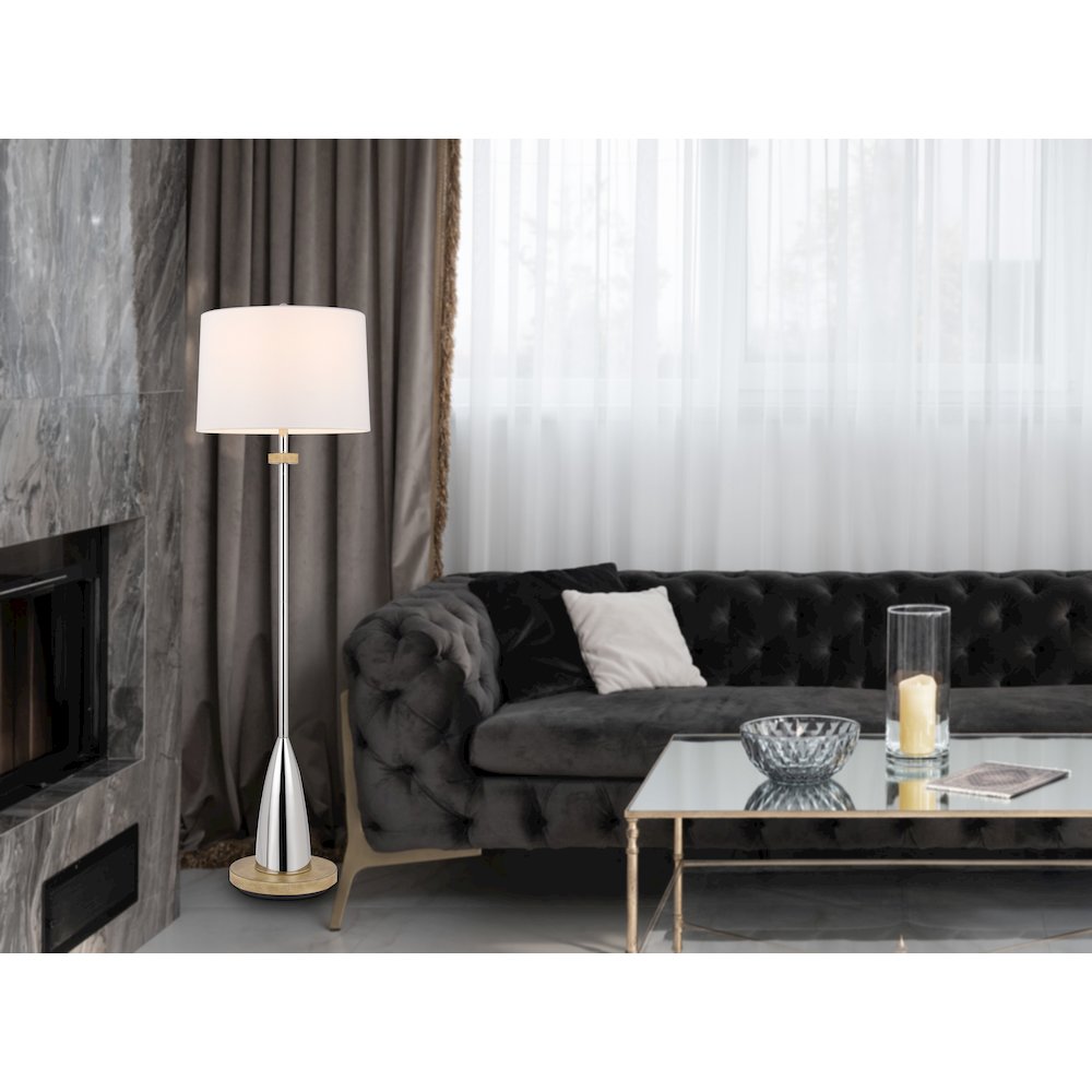 150W 3 Way Lockport Metal Floor Lamp With Rubber Wood Base. Picture 5