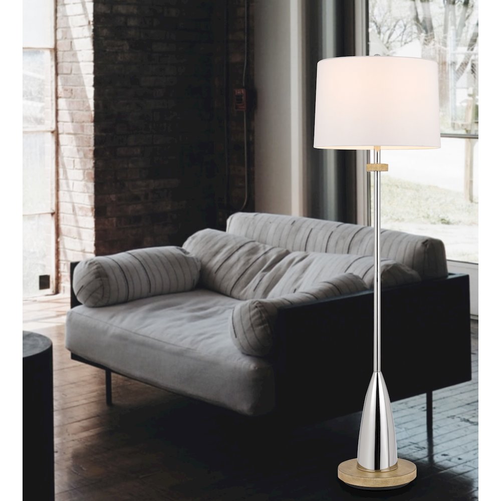 150W 3 Way Lockport Metal Floor Lamp With Rubber Wood Base. Picture 2