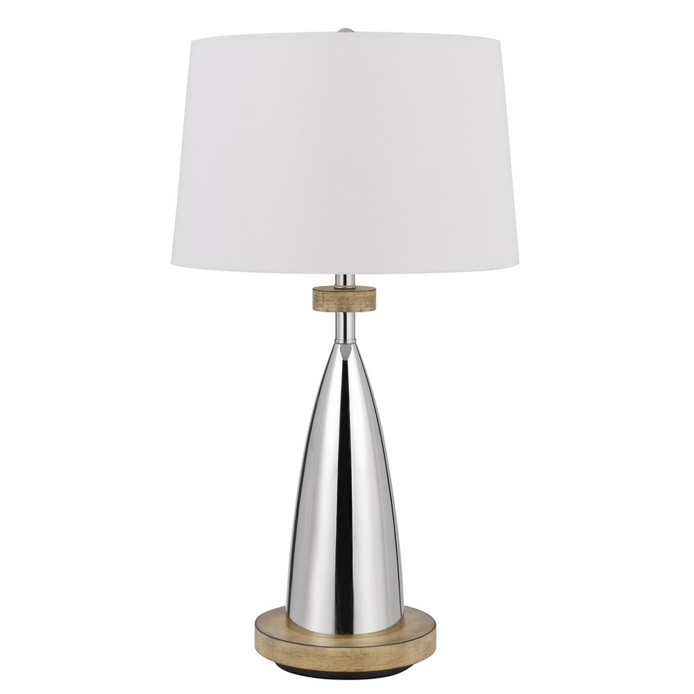 150W 3 Way Lockport Metal Table Lamp With Faux Wood Finish. Picture 1