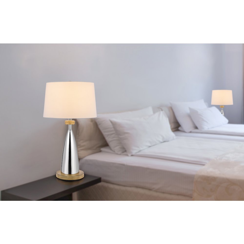 150W 3 Way Lockport Metal Table Lamp With Faux Wood Finish. Picture 2