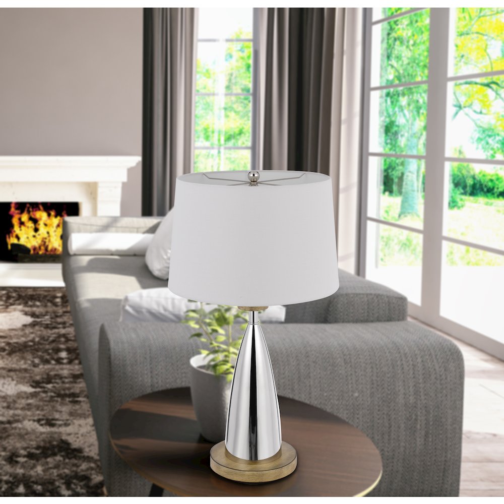 150W 3 Way Lockport Metal Table Lamp With Faux Wood Finish. Picture 3