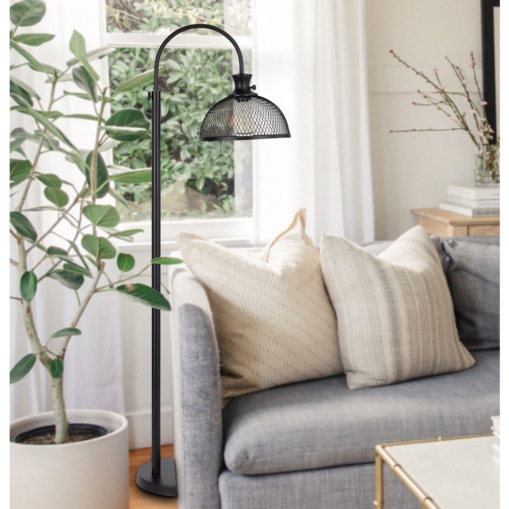 60W Lewiston Metal Downbridge Adjustable Floor Lamp With Mesh Shade. Picture 3