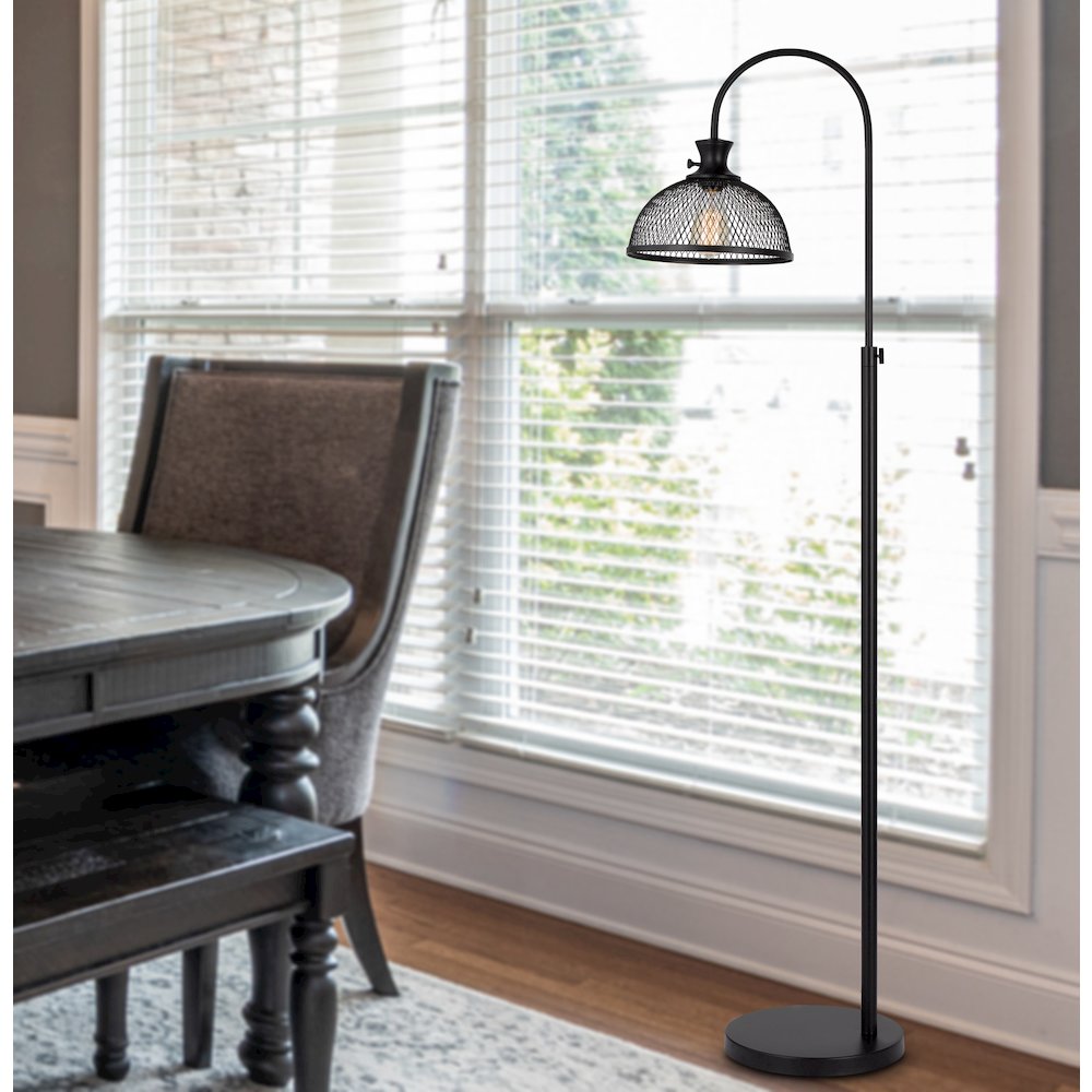 60W Lewiston Metal Downbridge Adjustable Floor Lamp With Mesh Shade. Picture 4