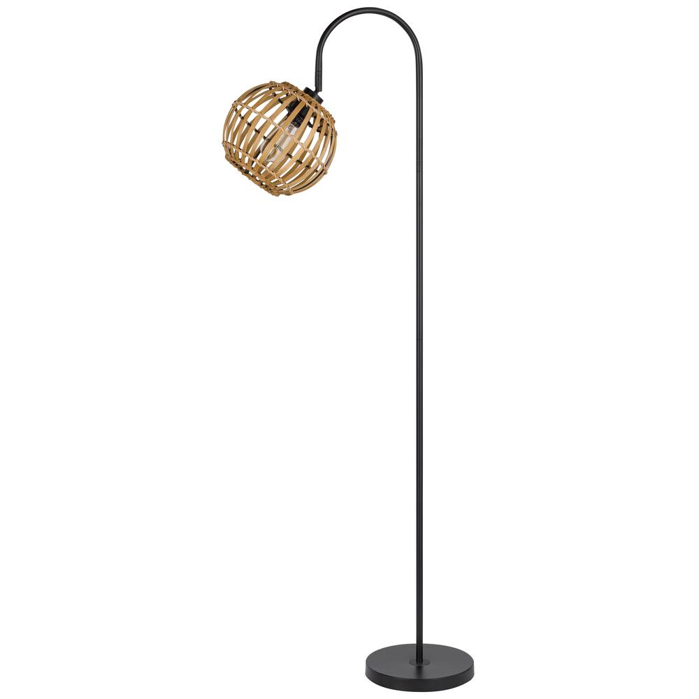60W Worcrest Downbridge Metal Floor Lamp With Bamboo Shade. Picture 1