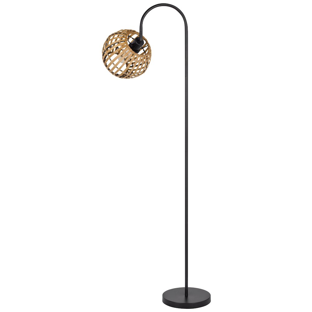 60W Worcrest Downbridge Metal Floor Lamp With Bamboo Shade. Picture 2