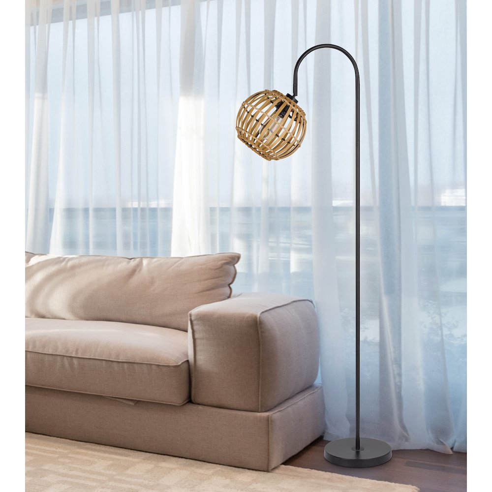 60W Worcrest Downbridge Metal Floor Lamp With Bamboo Shade. Picture 3