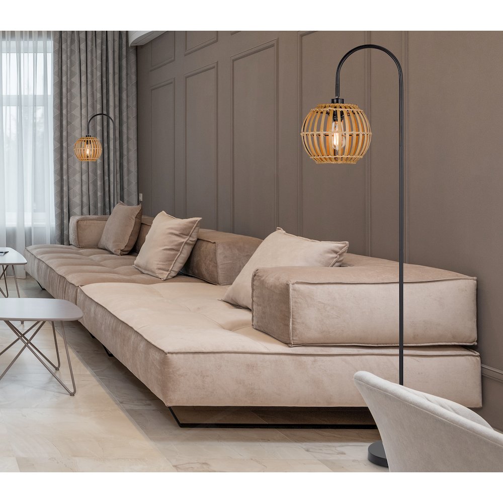 60W Worcrest Downbridge Metal Floor Lamp With Bamboo Shade. Picture 4