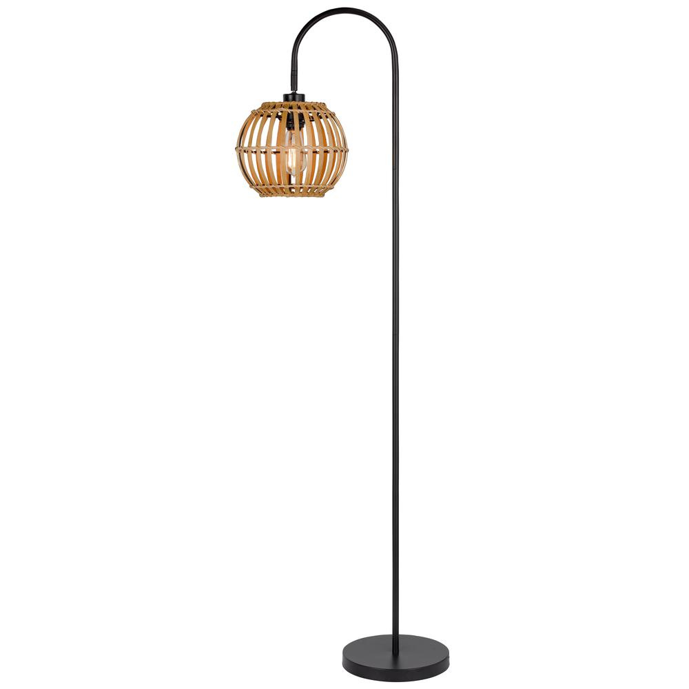 60W Worcrest Downbridge Metal Floor Lamp With Bamboo Shade. Picture 2