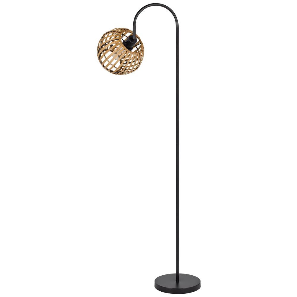 60W Worcrest Downbridge Metal Floor Lamp With Bamboo Shade. Picture 3