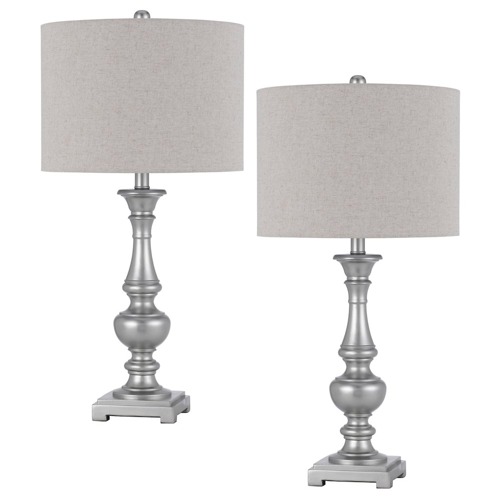 100W Nampa Resin Table Lamp With Hardback Drum Fabric Shade (Sold As Pairs). Picture 1