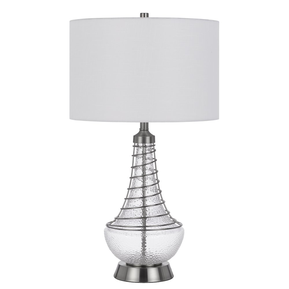 150W 3 Way Baraboo Glass Table Lamp With Wire Guard Design And Drum Fabric Shade. Picture 1