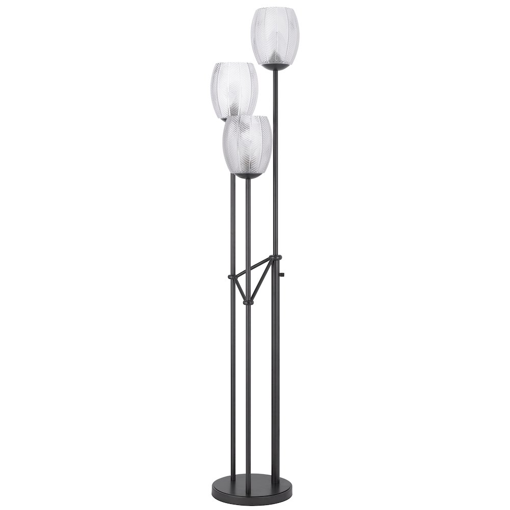 60W X 3 Oconto Metal Floor Lamp With Patterned Glass Shades.. Picture 1