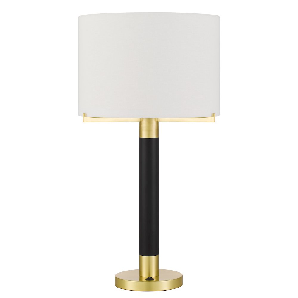Goldston 100W Metal Table Lamp With Drum Hardback Fabric Shade. Picture 1