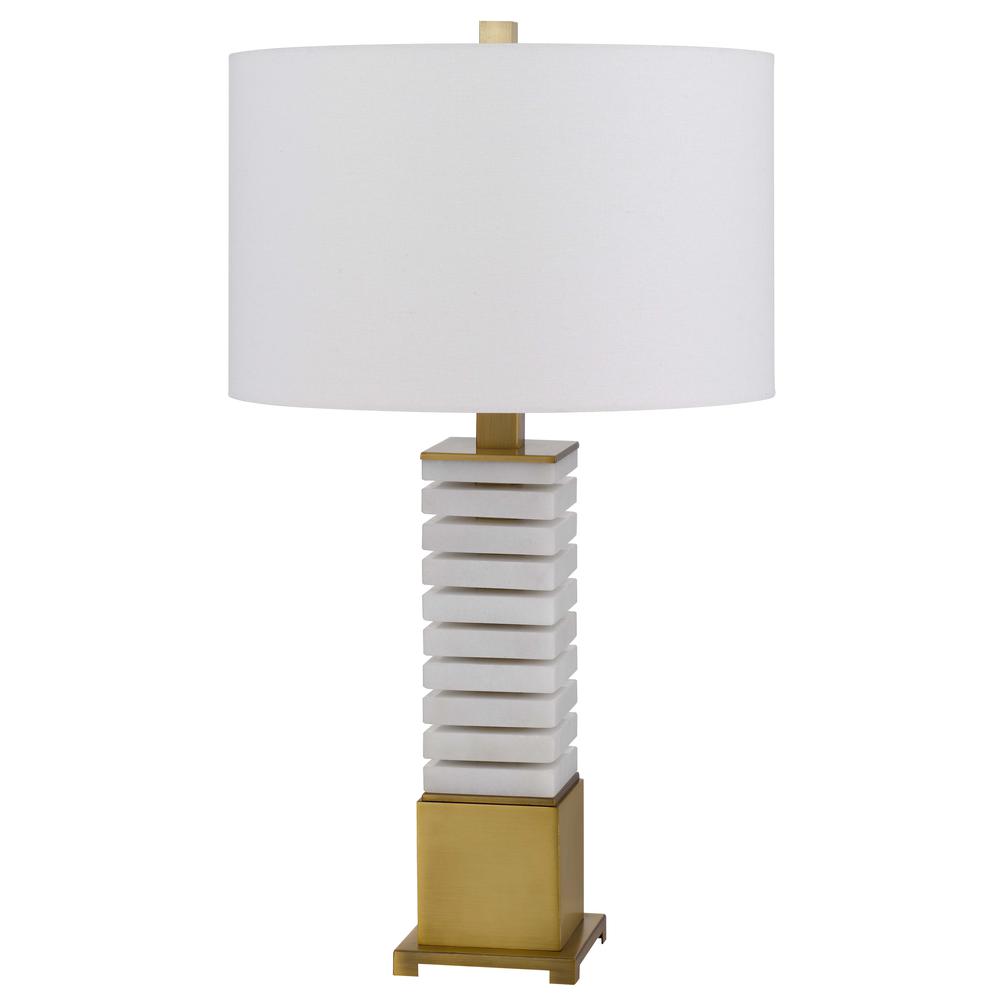 150W 3 Way Cranbourne Metal/Marble Table Lamp With Drum Hardback Fabric Shade. Picture 1