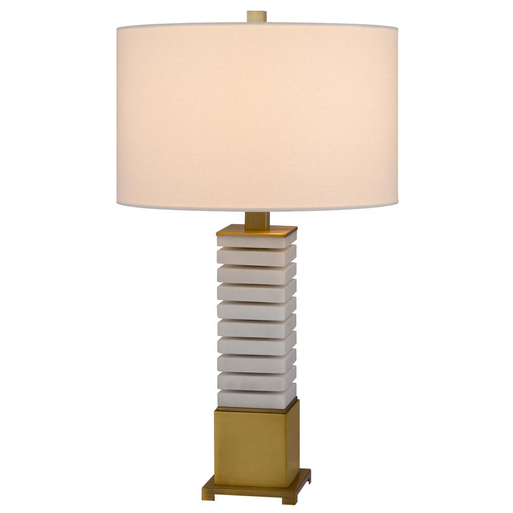 150W 3 Way Cranbourne Metal/Marble Table Lamp With Drum Hardback Fabric Shade. Picture 2