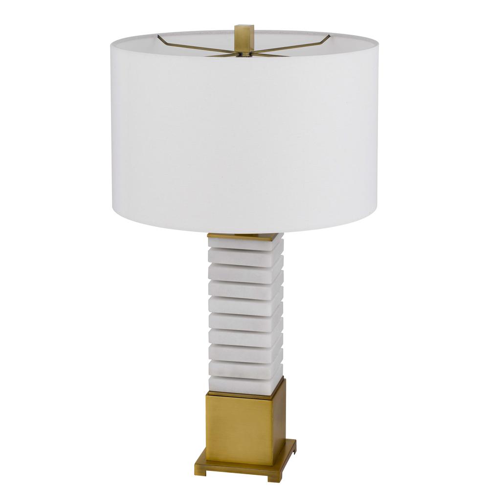150W 3 Way Cranbourne Metal/Marble Table Lamp With Drum Hardback Fabric Shade. Picture 3