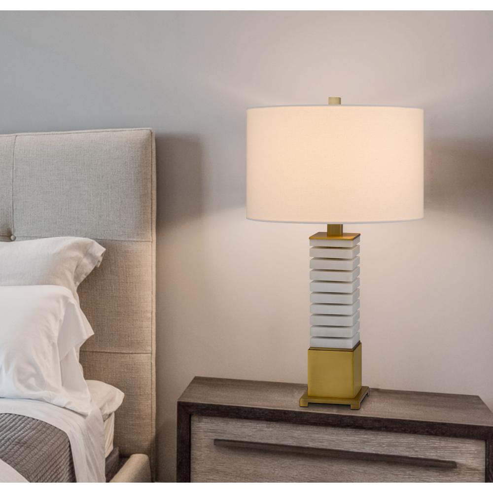 150W 3 Way Cranbourne Metal/Marble Table Lamp With Drum Hardback Fabric Shade. Picture 4