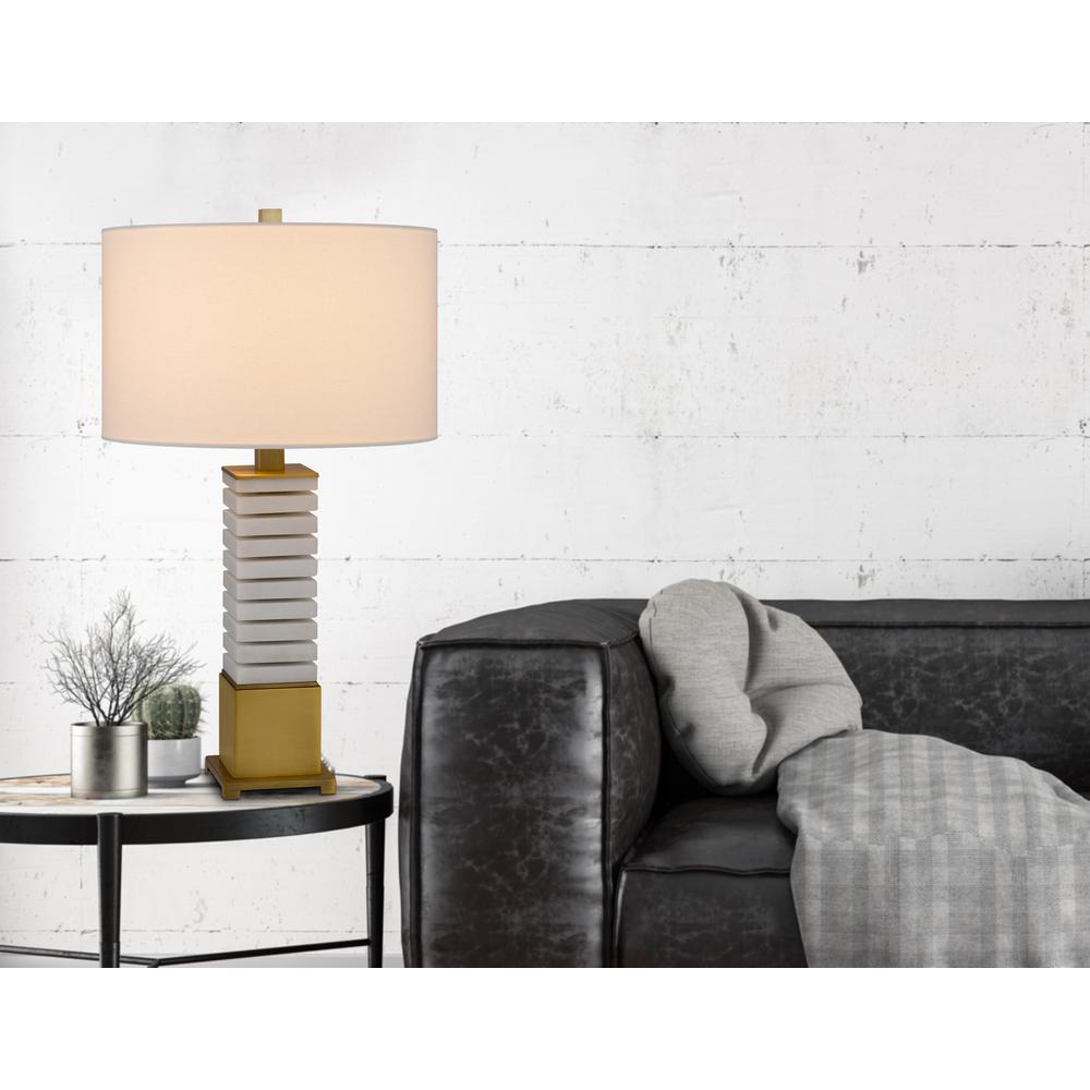 150W 3 Way Cranbourne Metal/Marble Table Lamp With Drum Hardback Fabric Shade. Picture 5