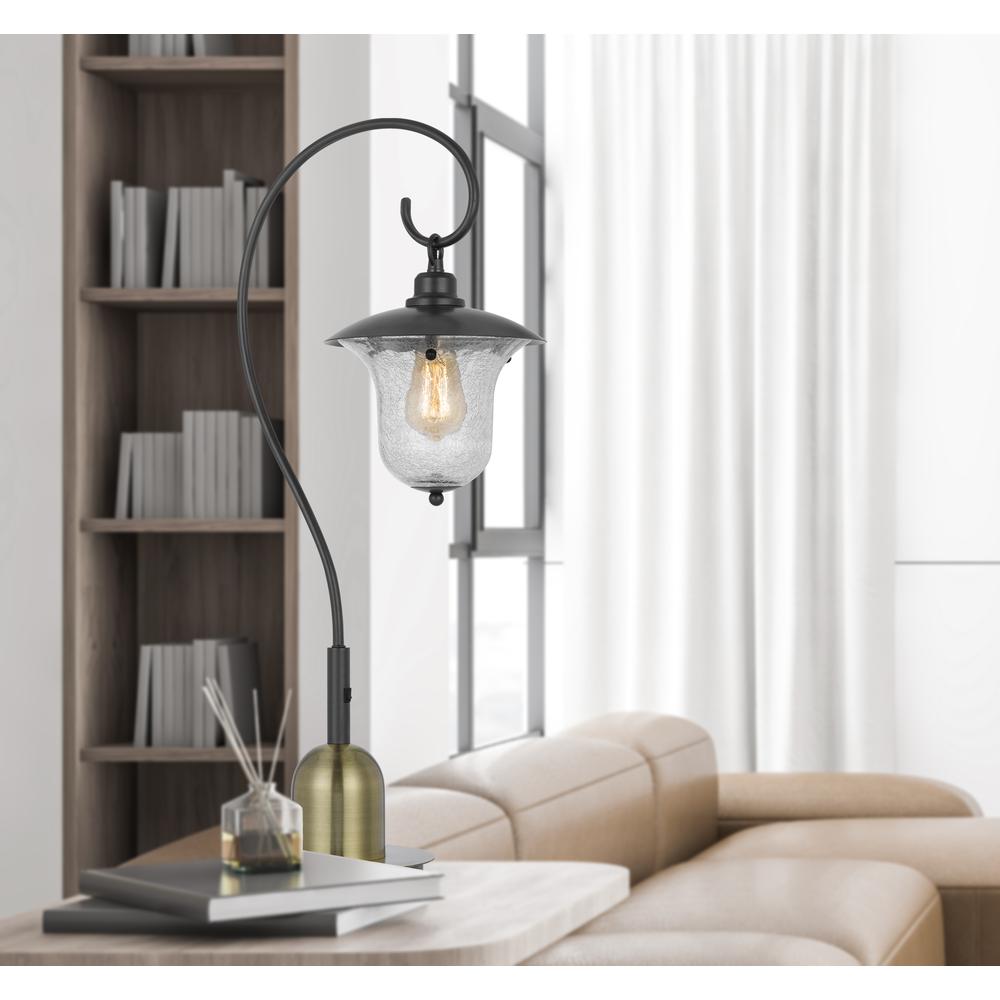 60W Walcott Downbridge Lantern Metal Table Lamp With Bubbled Glass Shade. Picture 5