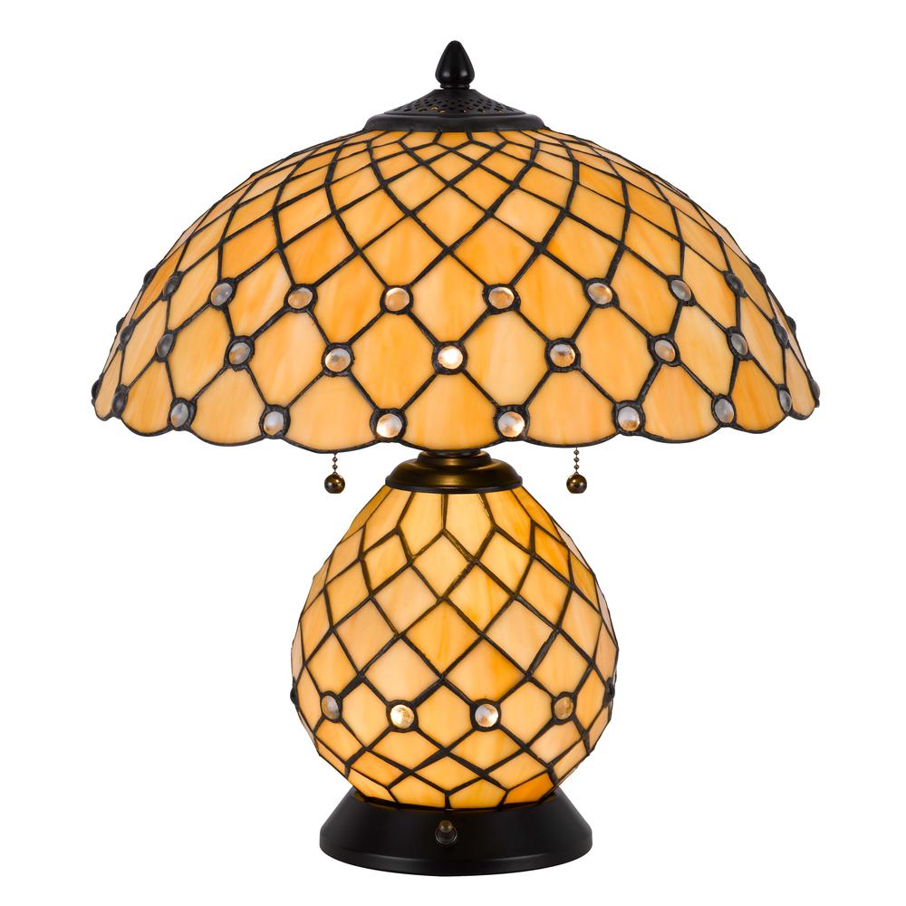 60W X 2 Valetta Tiffany Table Lamp With 2W Integrated Led Night Light. Picture 1