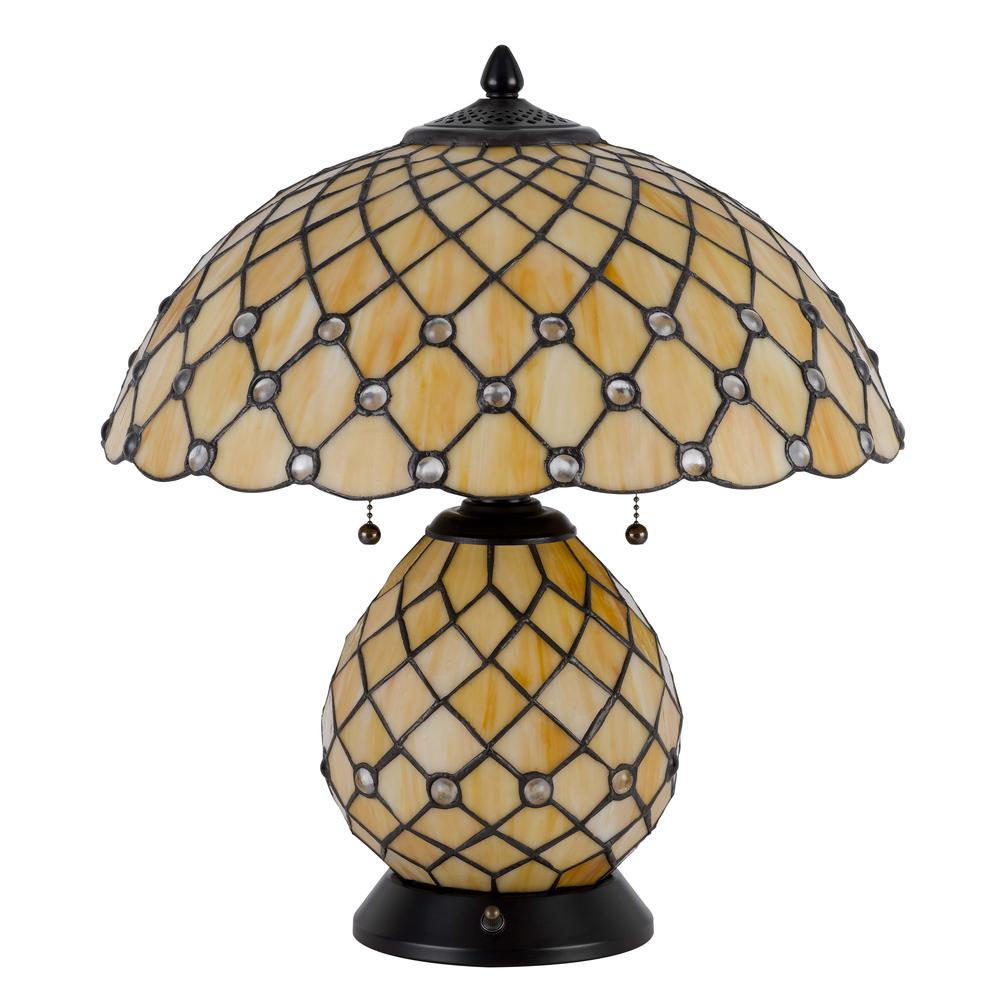 60W X 2 Valetta Tiffany Table Lamp With 2W Integrated Led Night Light. Picture 2