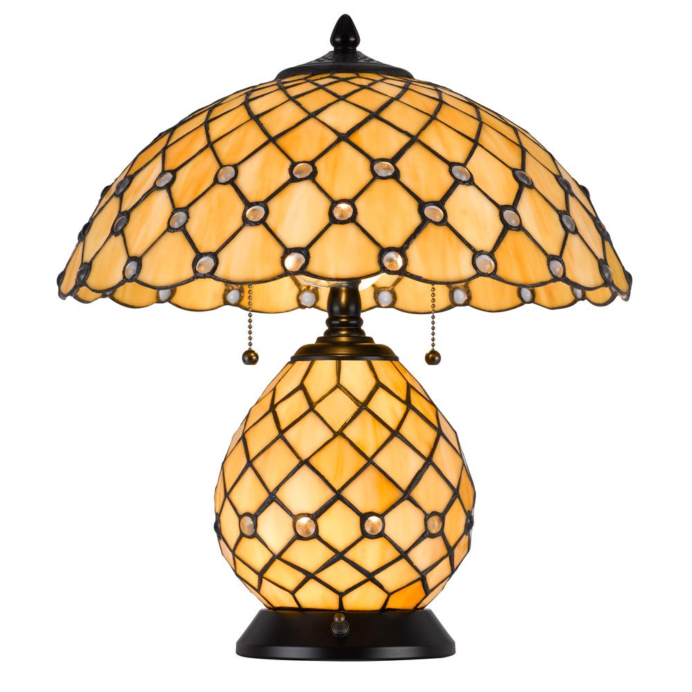 60W X 2 Valetta Tiffany Table Lamp With 2W Integrated Led Night Light. Picture 3