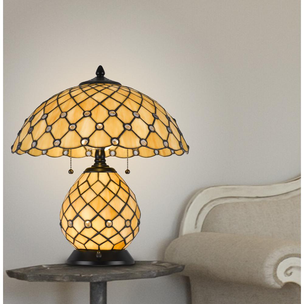 60W X 2 Valetta Tiffany Table Lamp With 2W Integrated Led Night Light. Picture 4