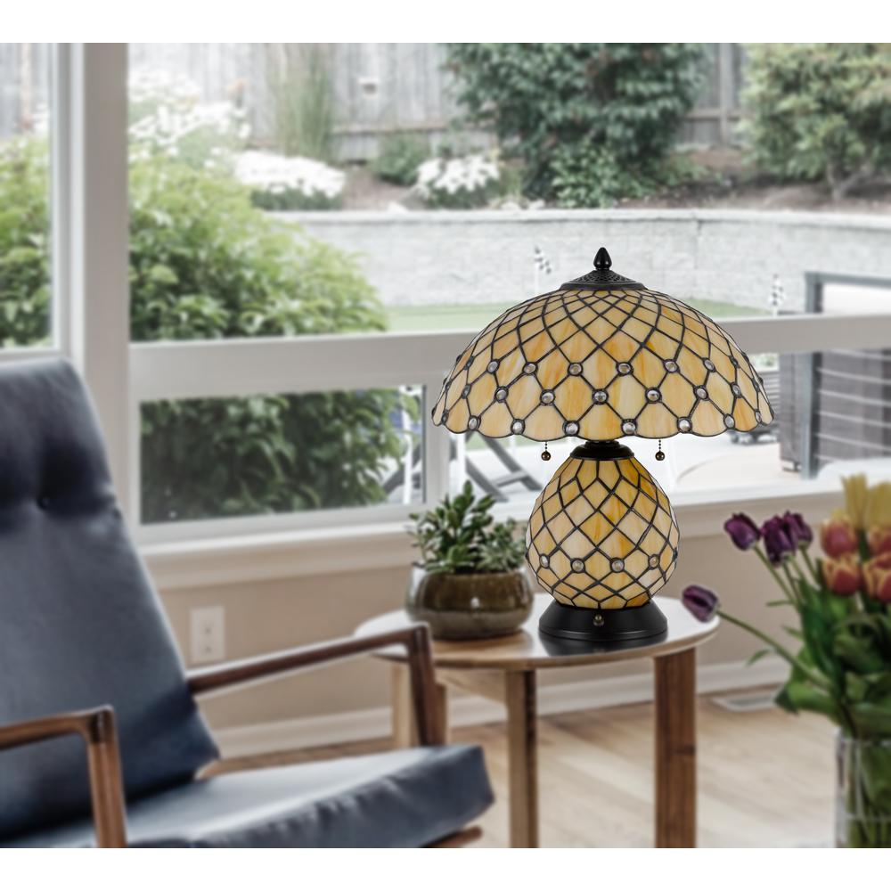 60W X 2 Valetta Tiffany Table Lamp With 2W Integrated Led Night Light. Picture 5