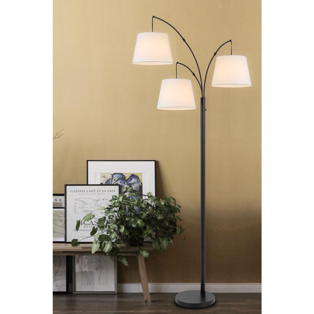 60W X 3 Vardon Metal Arc Floor Lamp With Hardback Fabric Shade. Picture 4